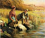 Women Washing Clothes by a Stream by Daniel Ridgway Knight